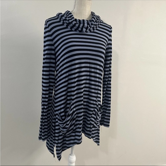 Striped Cowl Neck Hoodie Pockets Blue Gray Black Anthropologie Andrea Jovine - Picture 3 of 6